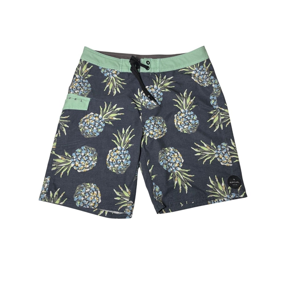 Rip Curl Mens Swim Shorts size 31 Pineapple Print w/ Mint Waistband & Drawstring